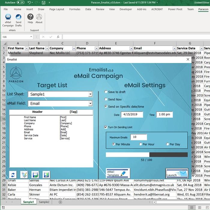 Emailist 3.0 - Send personalized emails from Excel. - Paracon Consultants Corp.