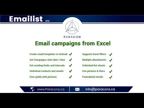 Emailist 3.0 - Send personalized emails from Excel. - Paracon Consultants Corp.