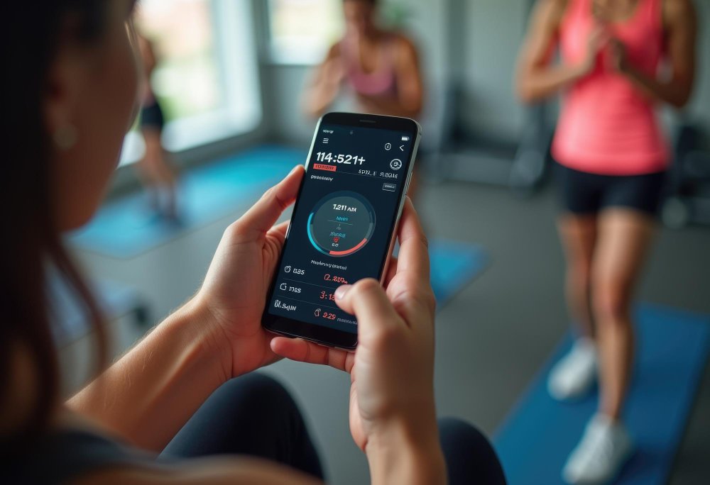 Person checking fitness app on phone