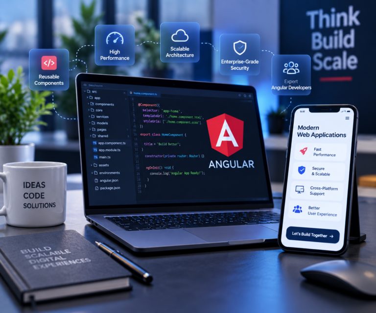 Angular development company creating scalable web applications with Angular technology, secure architecture, and high-performance solutions