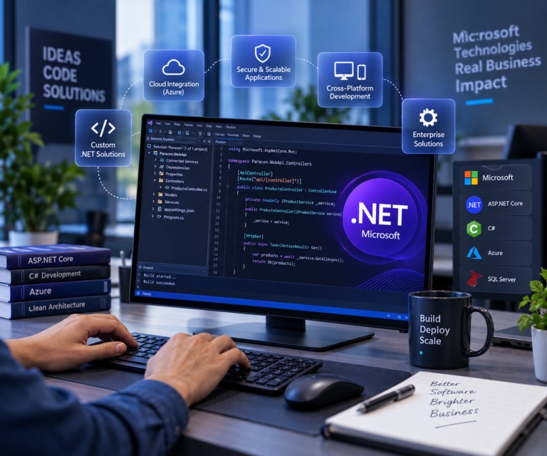 .NET development company building secure, scalable applications with ASP.NET Core, C#, Azure, and cross-platform technology