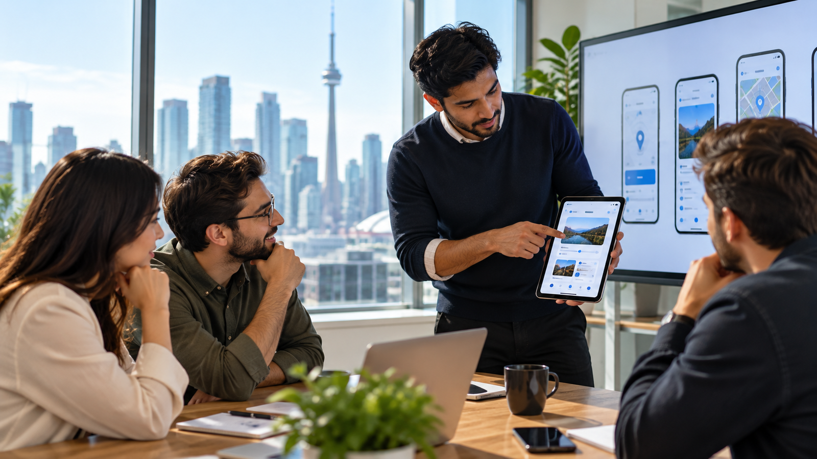 Toronto app development team presenting a working app demo to a client