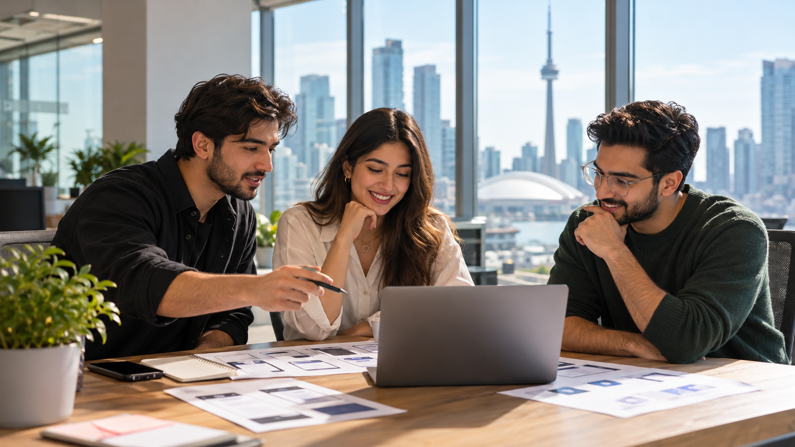 Business owner meeting app developers in Toronto to plan an app project